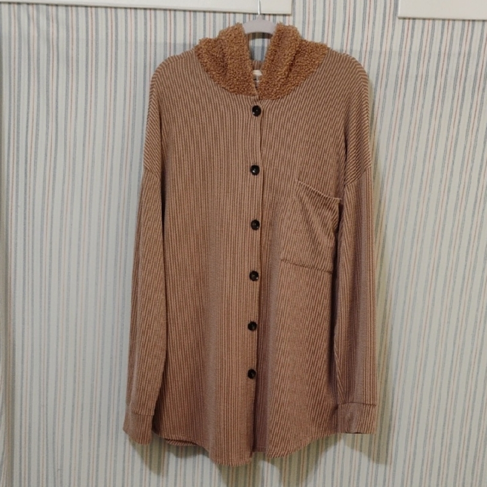 7TH RAY Light Brown Button-Up Hoodie Cardigan